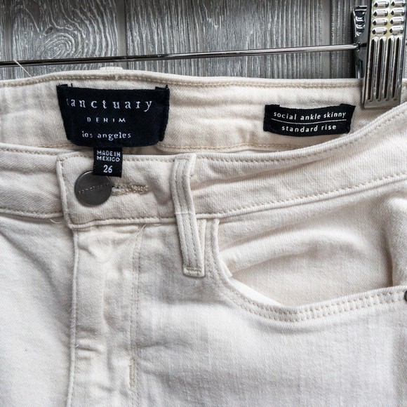 SANCTUARY Ivory Off White Denim Jeans Social Ankle Skinny Standard Rise Women 26 - Picture 2 of 7